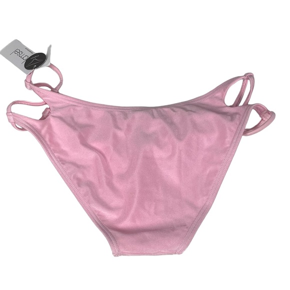 NEW Damsel Zumiez Shimmer Side Tab Cheeky Bikini Bottom Pink Size Medium NWT - Picture 2 of 4